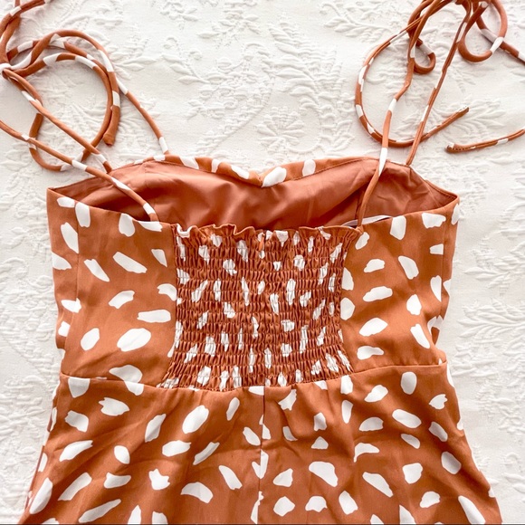 NWOT Lulus Party in Paris Light Orange Print Tie-Strap Midi Dress Large - Picture 3 of 10